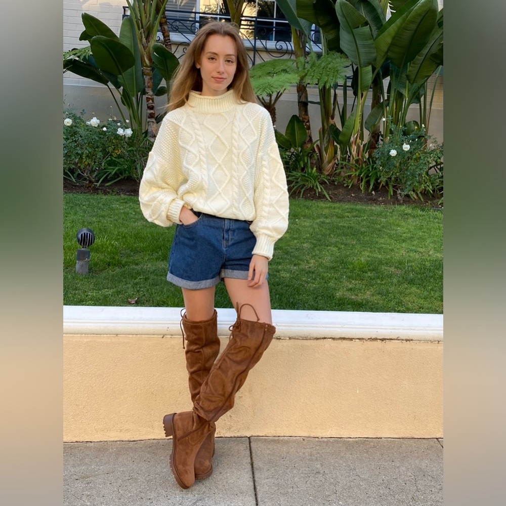 Brown vegan leather tall boots